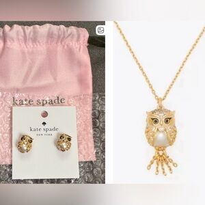 Kate Spade Gold color Owl Earrings and necklace set